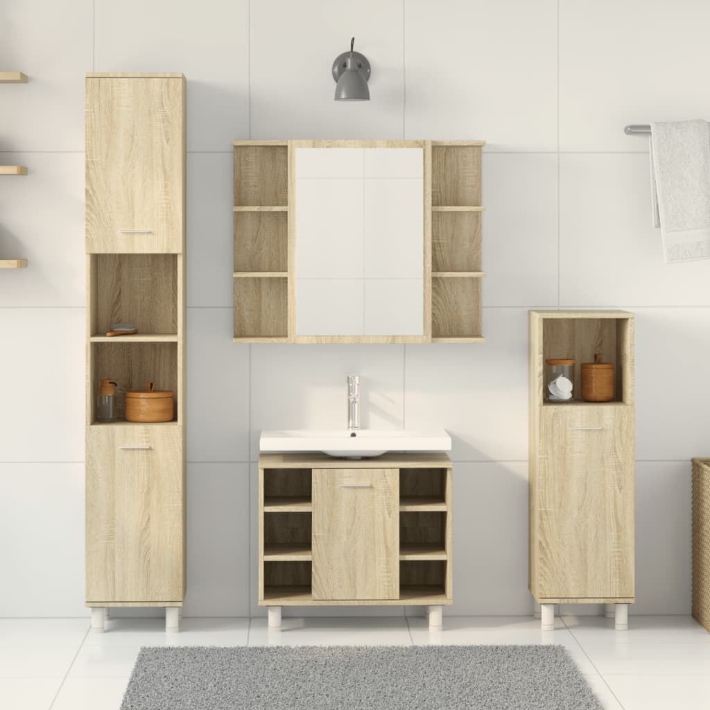 Set Mobilier De Baie, 4 Piese, , Lemn Prelucrat