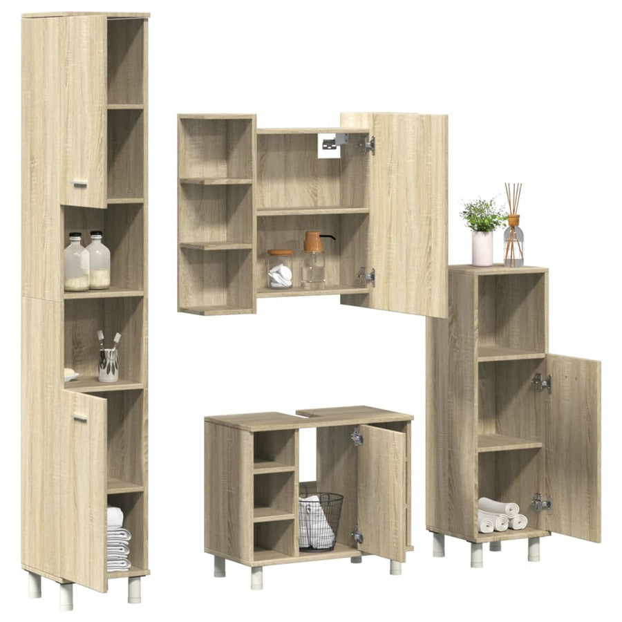 Set Mobilier De Baie, 4 Piese, , Lemn Prelucrat