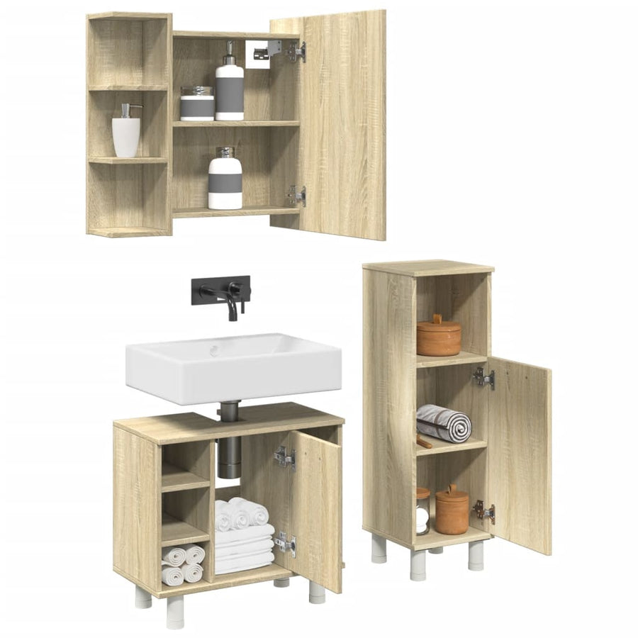 Set Mobilier De Baie, 3 Piese, , Lemn Prelucrat