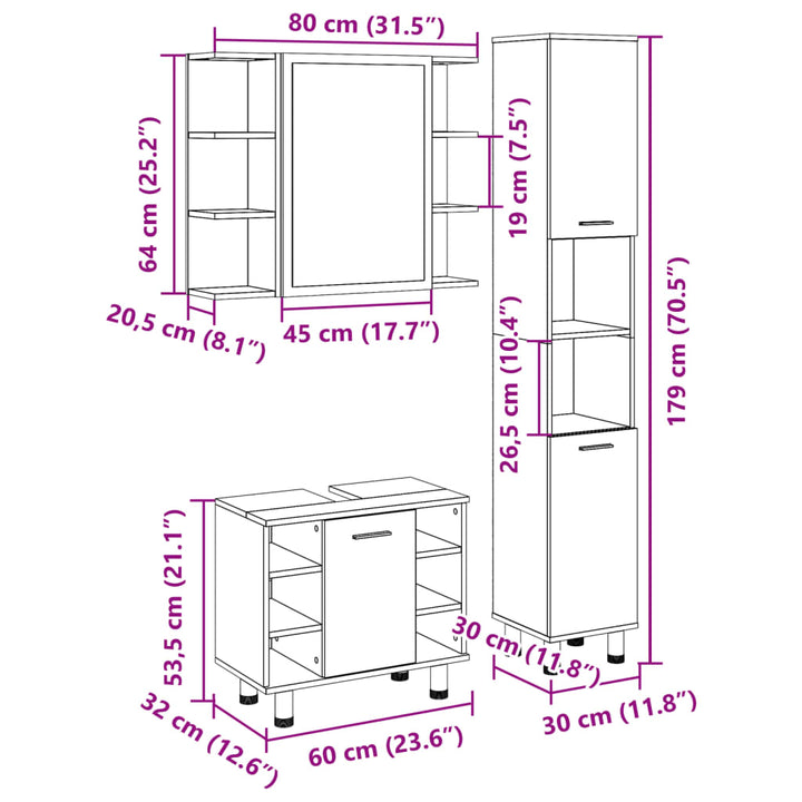 Set Mobilier De Baie, 3 Piese, , Lemn Prelucrat