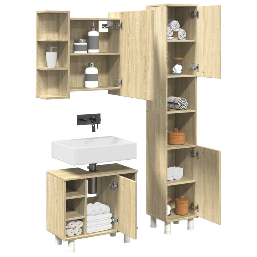 Set Mobilier De Baie, 3 Piese, , Lemn Prelucrat