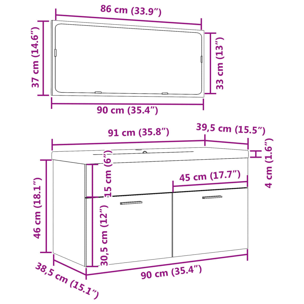 Set Mobilier De Baie, 3 Piese, , Lemn Prelucrat