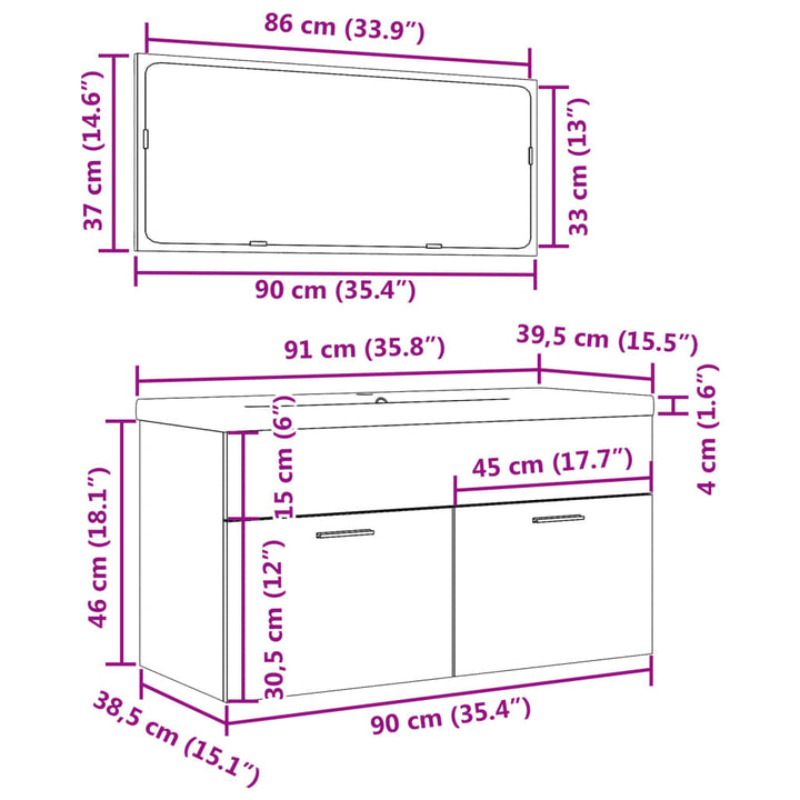 Set Mobilier De Baie, 3 Piese, , Lemn Prelucrat