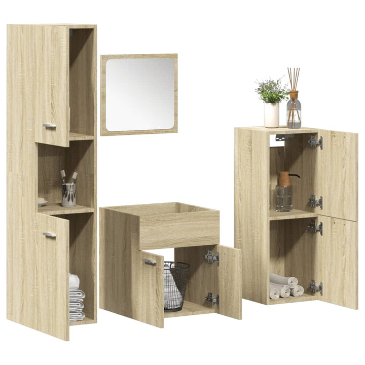 Set Mobilier De Baie, 4 Piese, , Lemn Prelucrat