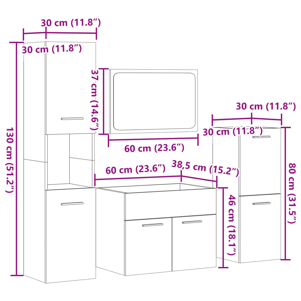 Set Mobilier De Baie, 4 Piese, , Lemn Prelucrat