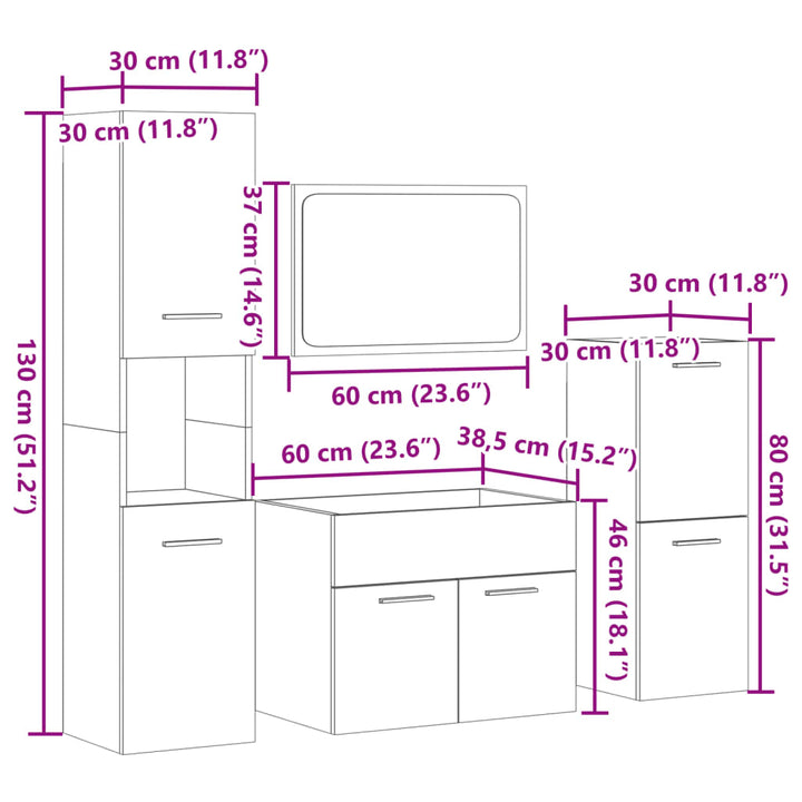 Set Mobilier De Baie, 4 Piese, , Lemn Prelucrat