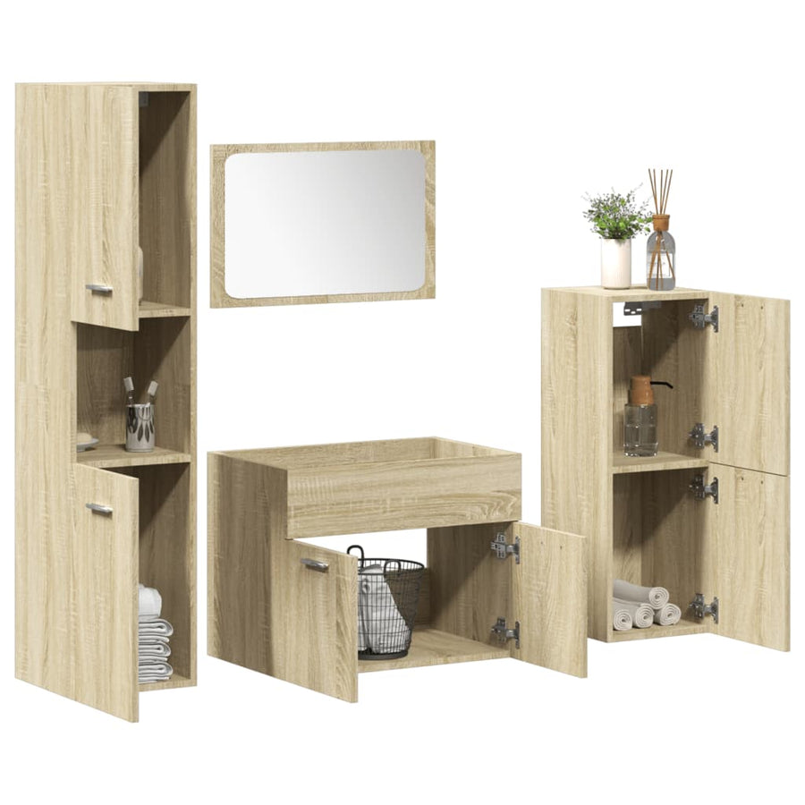 Set Mobilier De Baie, 4 Piese, , Lemn Prelucrat