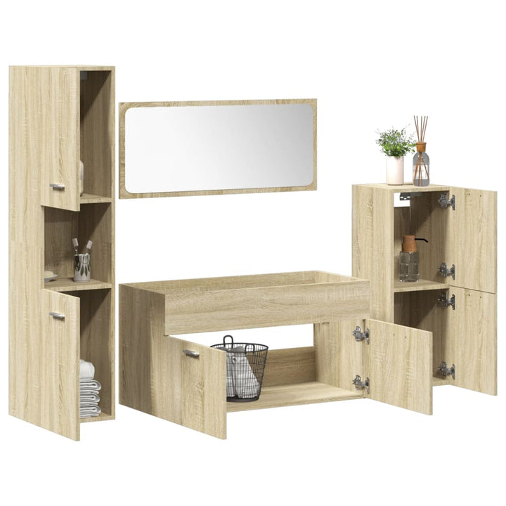 Set Mobilier De Baie, 4 Piese, , Lemn Prelucrat
