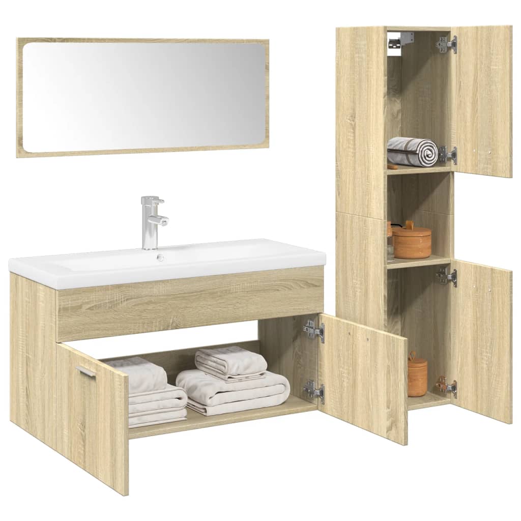 Set Mobilier De Baie, 3 Piese, , Lemn Compozit