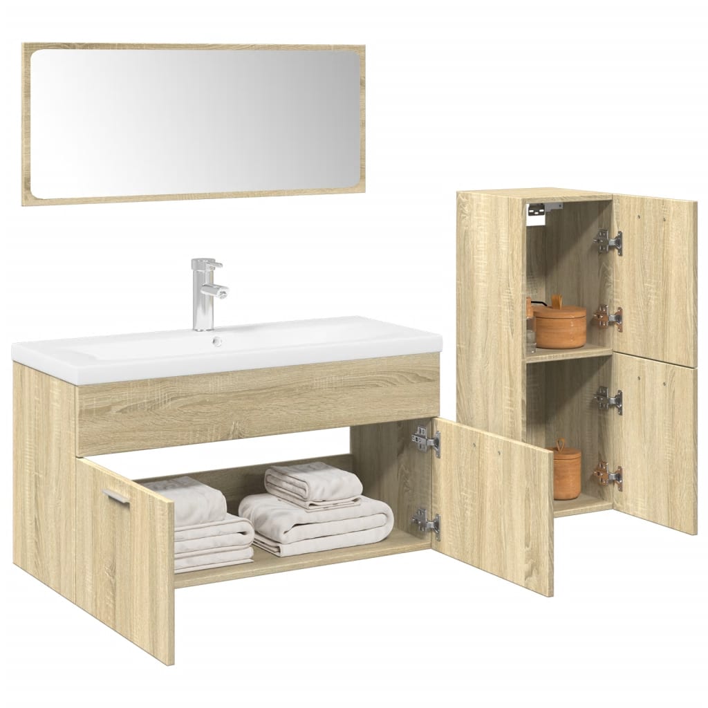 Set Mobilier De Baie, 3 Piese, , Lemn Compozit