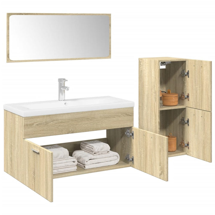 Set Mobilier De Baie, 3 Piese, , Lemn Compozit