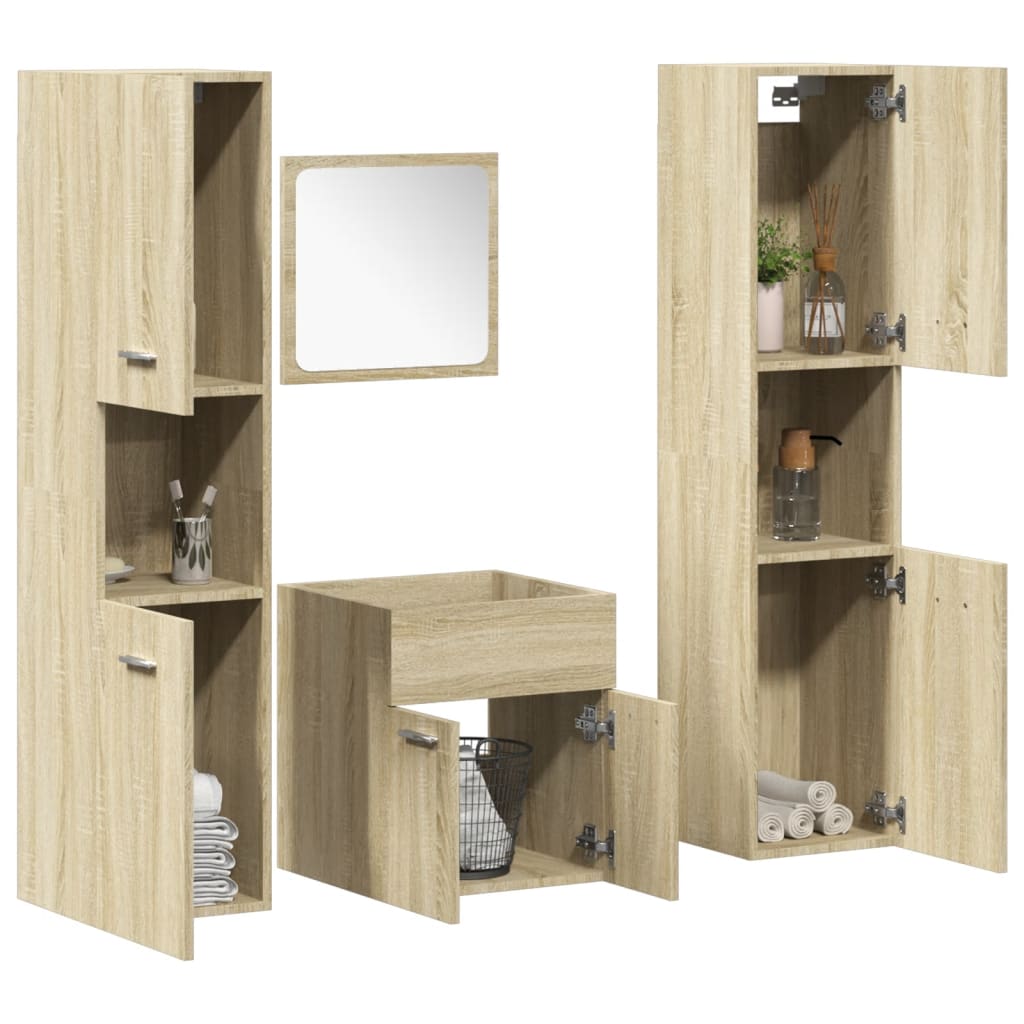 Set Mobilier De Baie, 4 Piese, , Lemn Compozit
