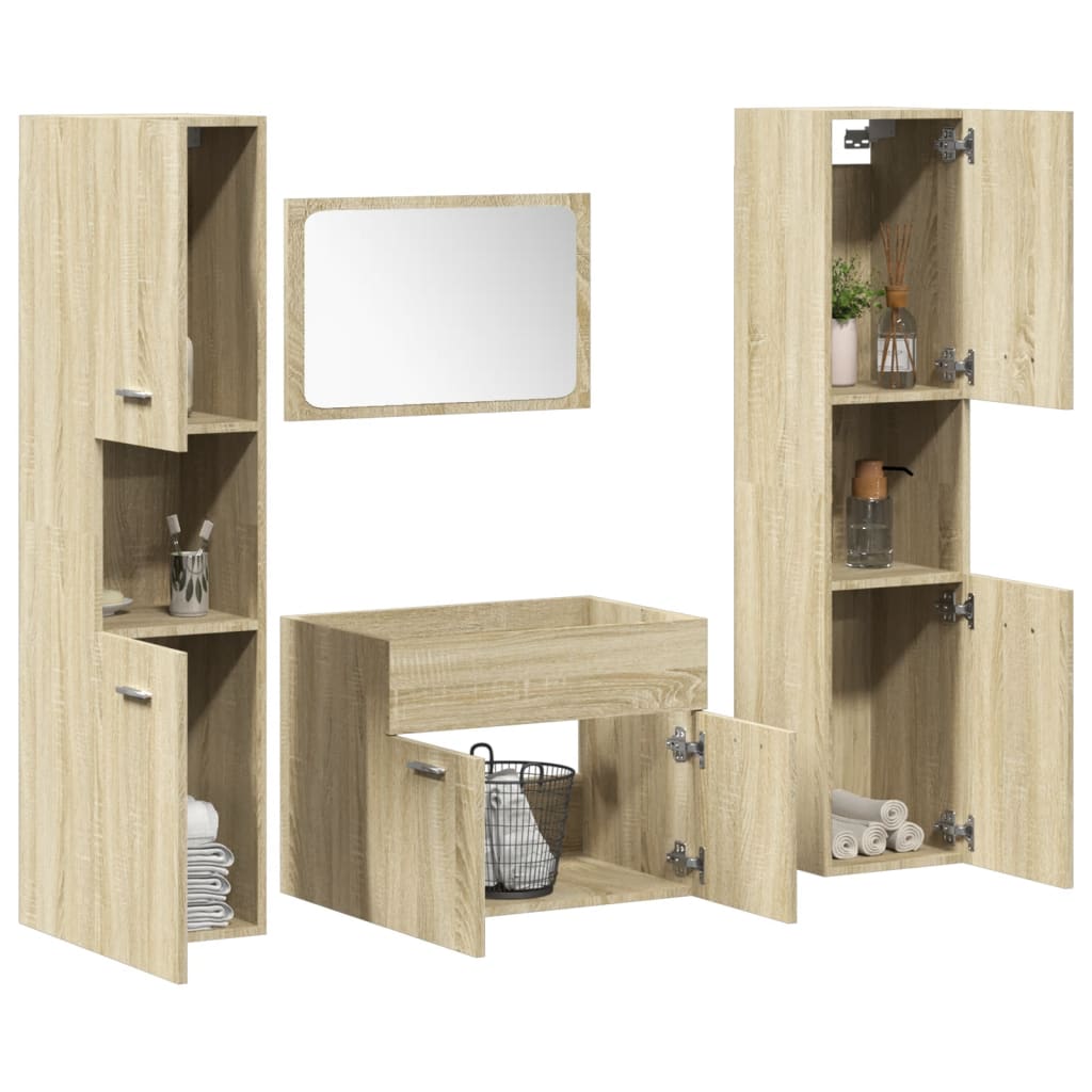 Set Mobilier De Baie, 4 Piese, , Lemn Compozit
