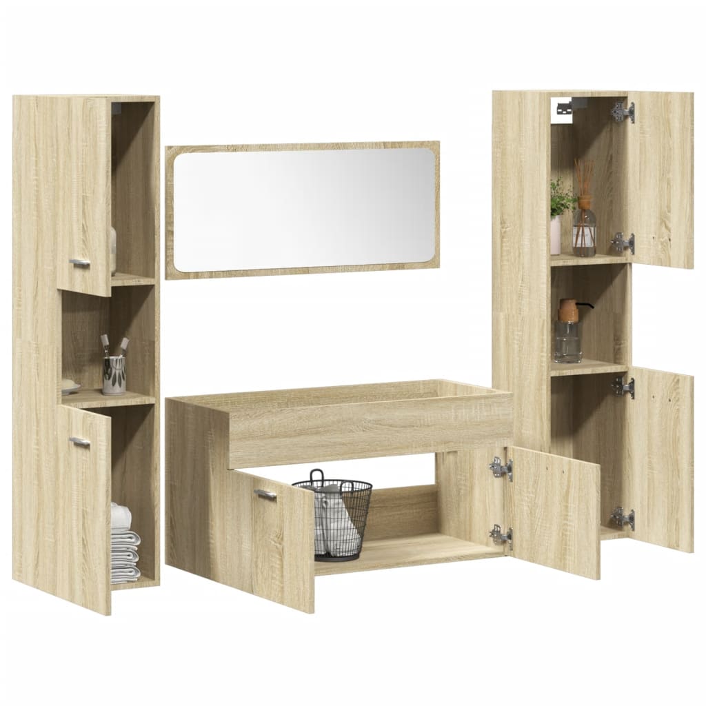 Set Mobilier De Baie, 4 Piese, , Lemn Compozit