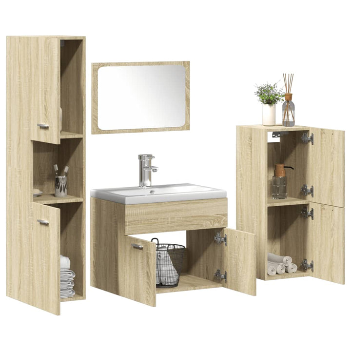 Set Mobilier De Baie, 5 Piese, , Lemn Prelucrat