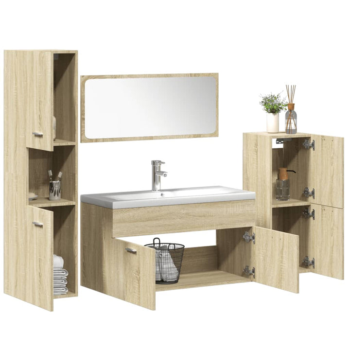Set Mobilier De Baie, 5 Piese, , Lemn Prelucrat