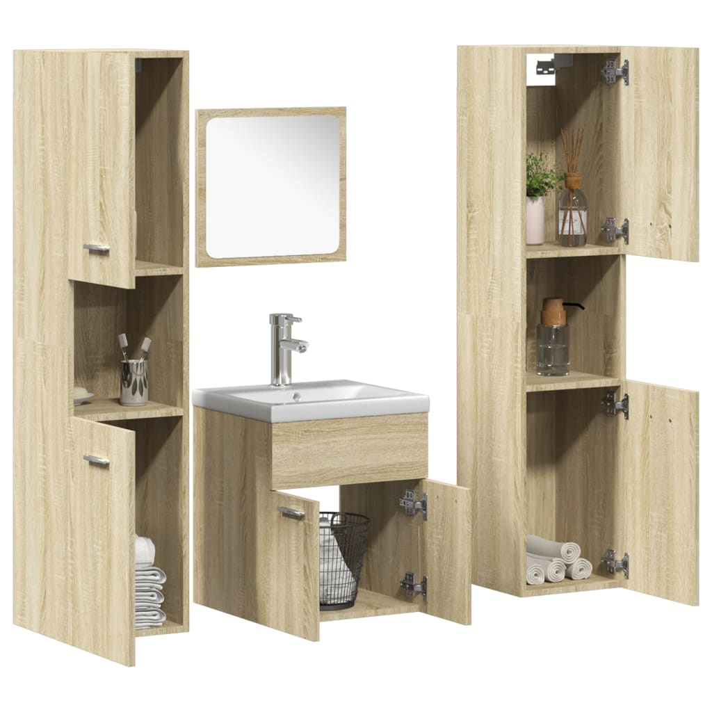 Set Mobilier De Baie, 5 Piese, , Lemn Prelucrat