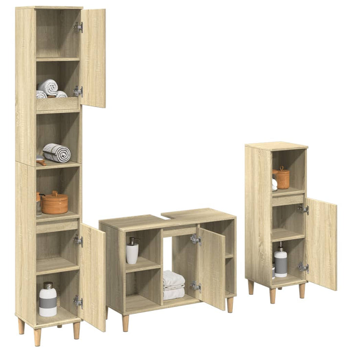 Set Mobilier De Baie, 3 Piese, Gri Sonoma, Lemn Prelucrat