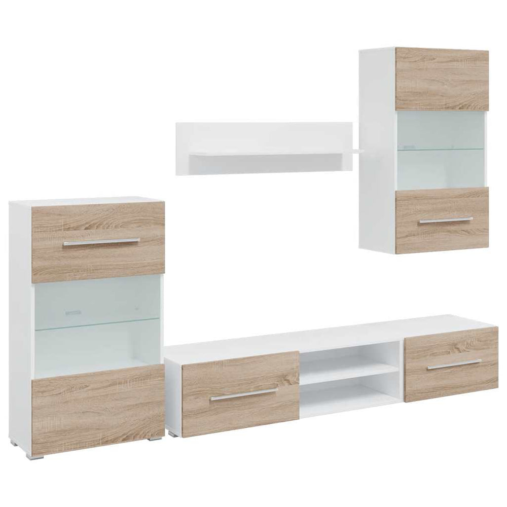 Unități Tv 5 Piese Cu Iluminare Led Lemn De Lemn Stejar Sonoma