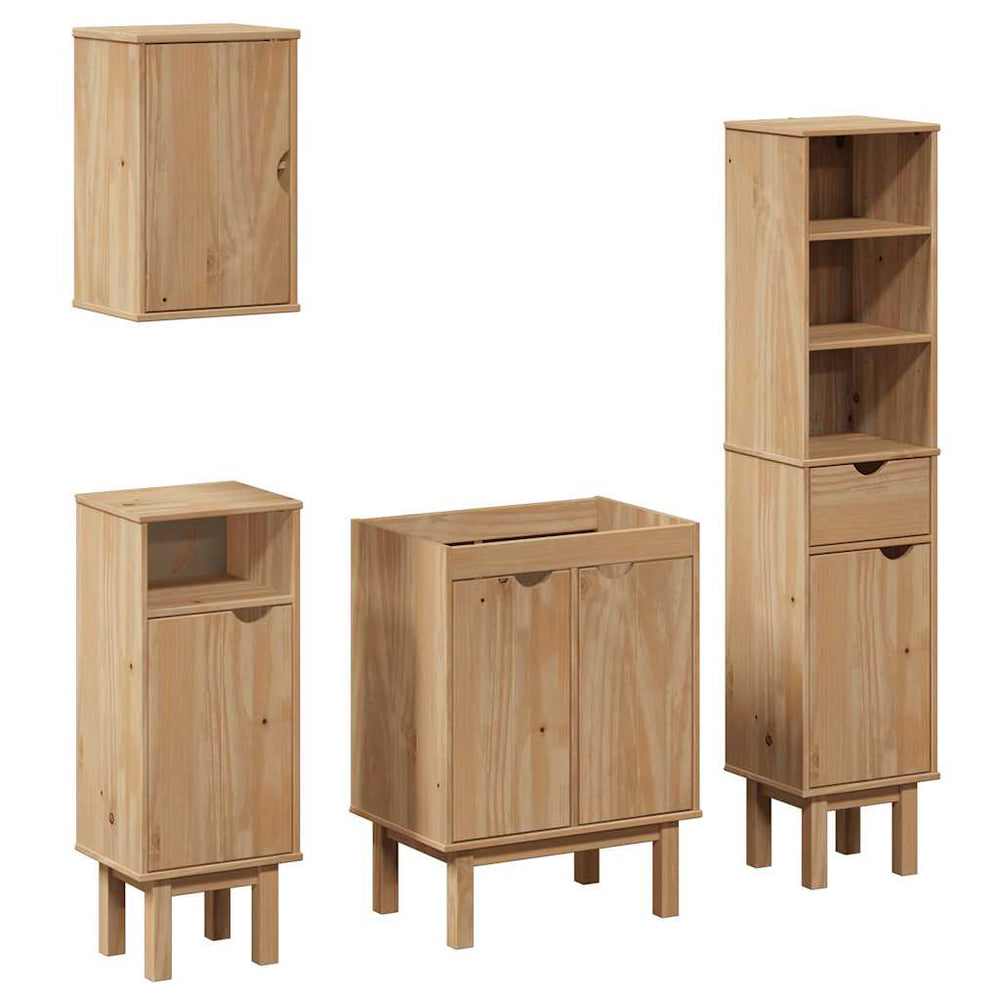 Set Mobilier De Baie „Otta”, 4 Piese, Lemn Masiv De Pin