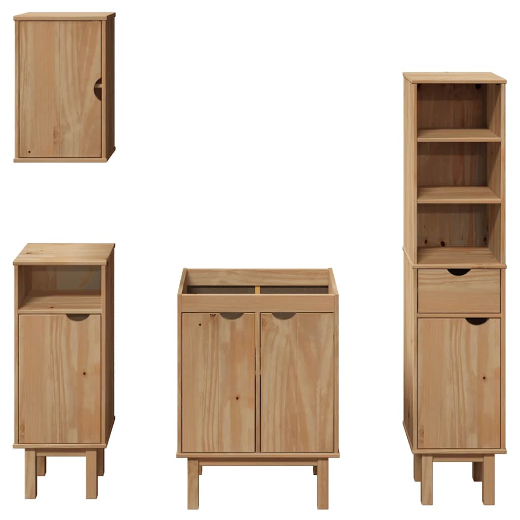 Set Mobilier De Baie „Otta”, 4 Piese, Lemn Masiv De Pin