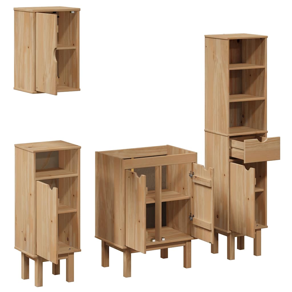 Set Mobilier De Baie „Otta”, 4 Piese, Lemn Masiv De Pin