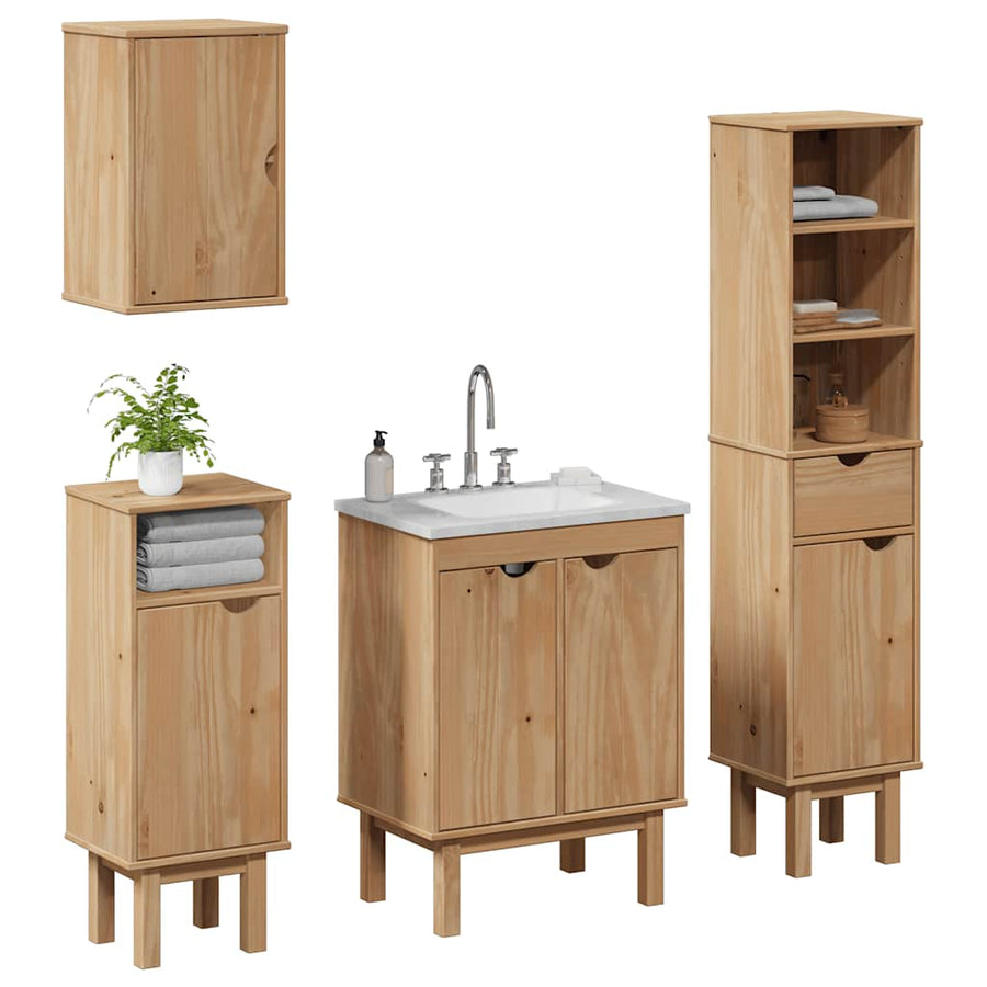 Set Mobilier De Baie „Otta”, 4 Piese, Lemn Masiv De Pin