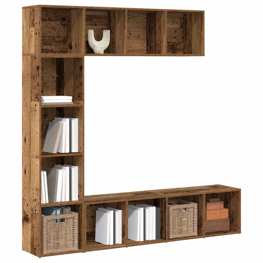 Set Dulap Tv/Cărți, 3 Piese, Stejar Maro, 180X30X180 Cm