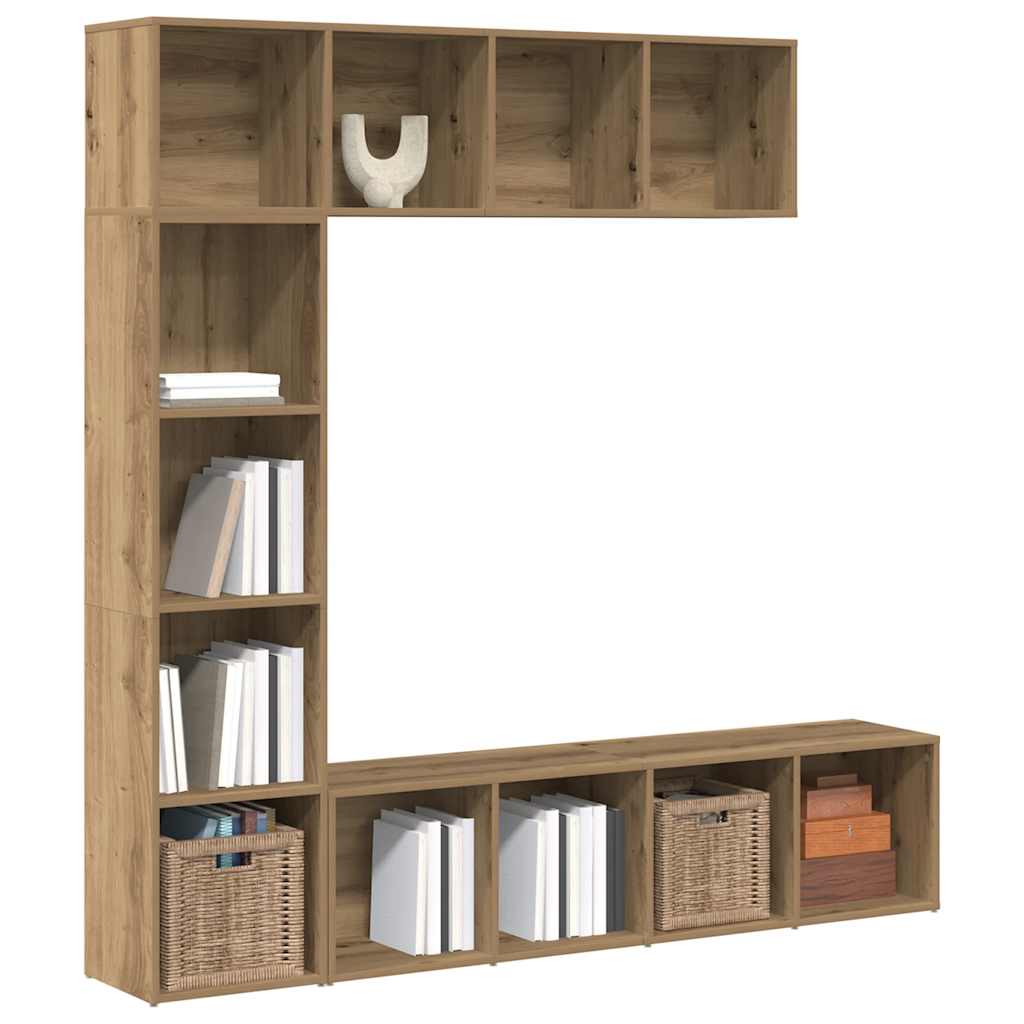 Set Dulap Tv/Cărți, 3 Piese, Stejar Maro, 180X30X180 Cm