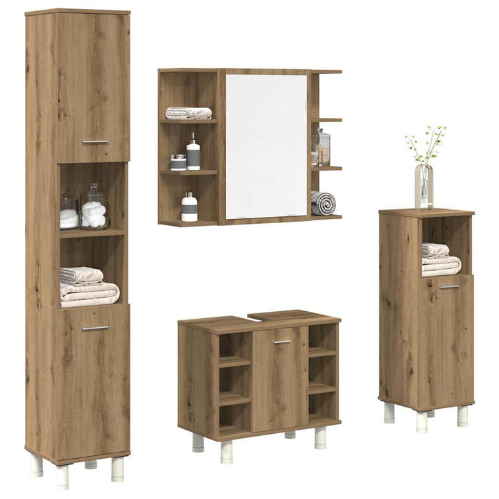 Set Mobilier De Baie, 4 Piese, , Lemn Prelucrat