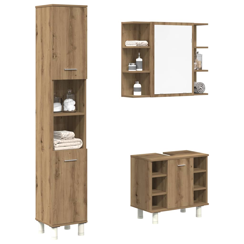 Set Dulapuri De Baie, 3 Piese, , Lemn Prelucrat