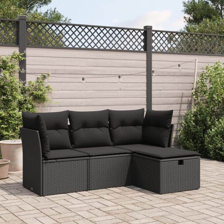 Set Mobilier De Grădină Cu Perne, 4 Piese, Negru, Poliratan