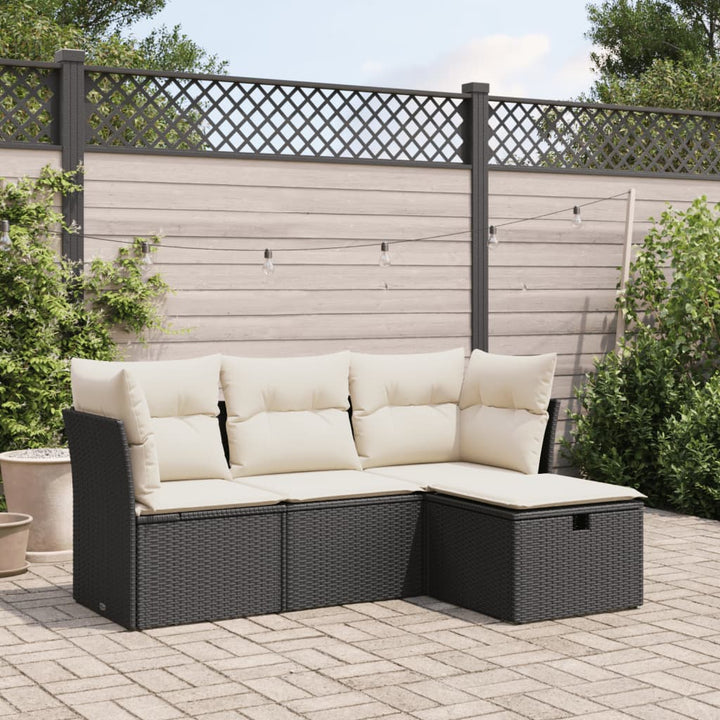 Set Mobilier De Grădină Cu Perne, 4 Piese, Negru, Poliratan
