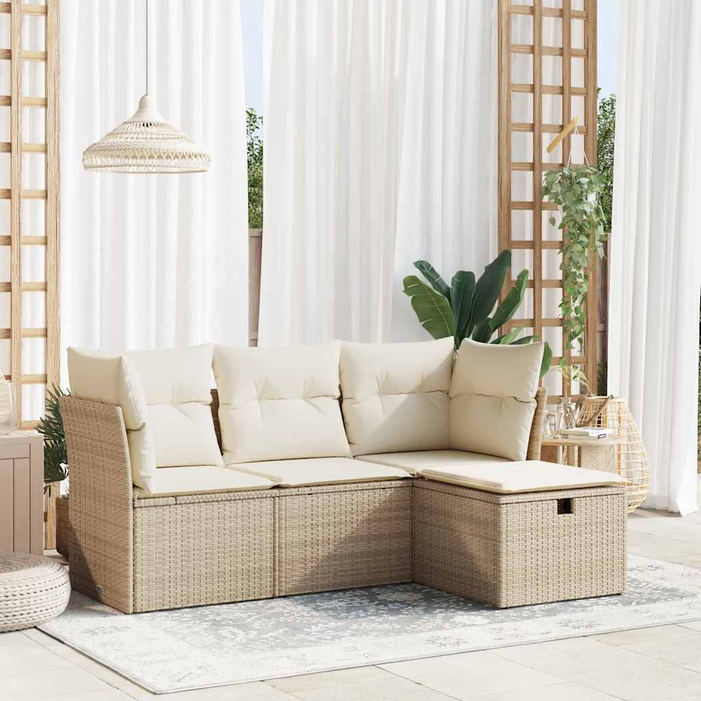 Set Mobilier De Grădină Cu Perne, 4 Piese, Negru, Poliratan