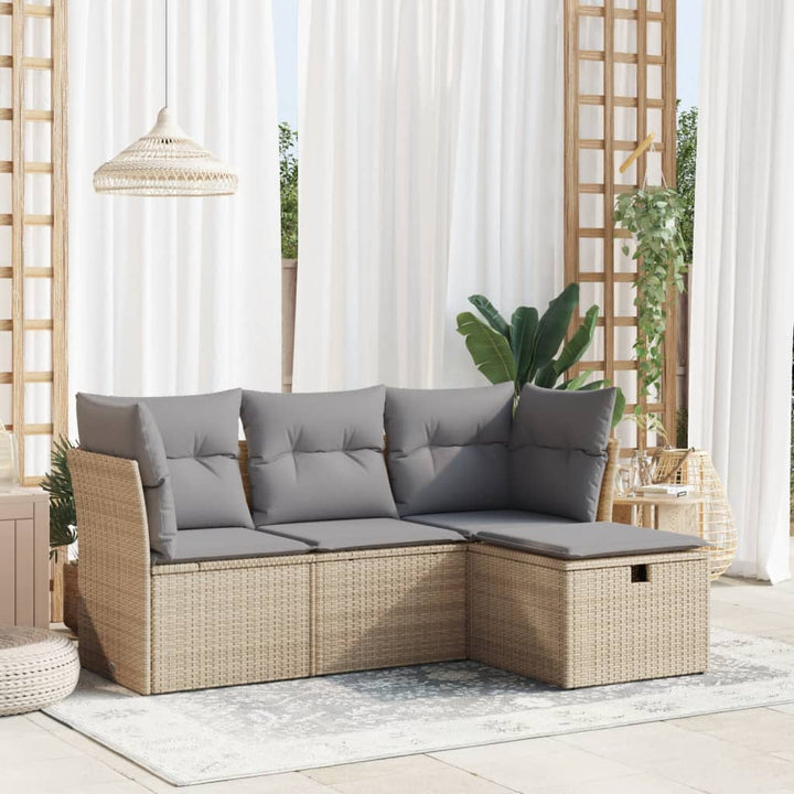 Set Mobilier De Grădină Cu Perne, 4 Piese, Negru, Poliratan
