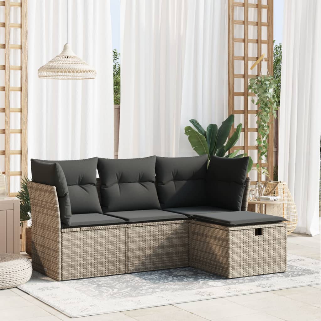 Set Mobilier De Grădină Cu Perne, 4 Piese, Negru, Poliratan