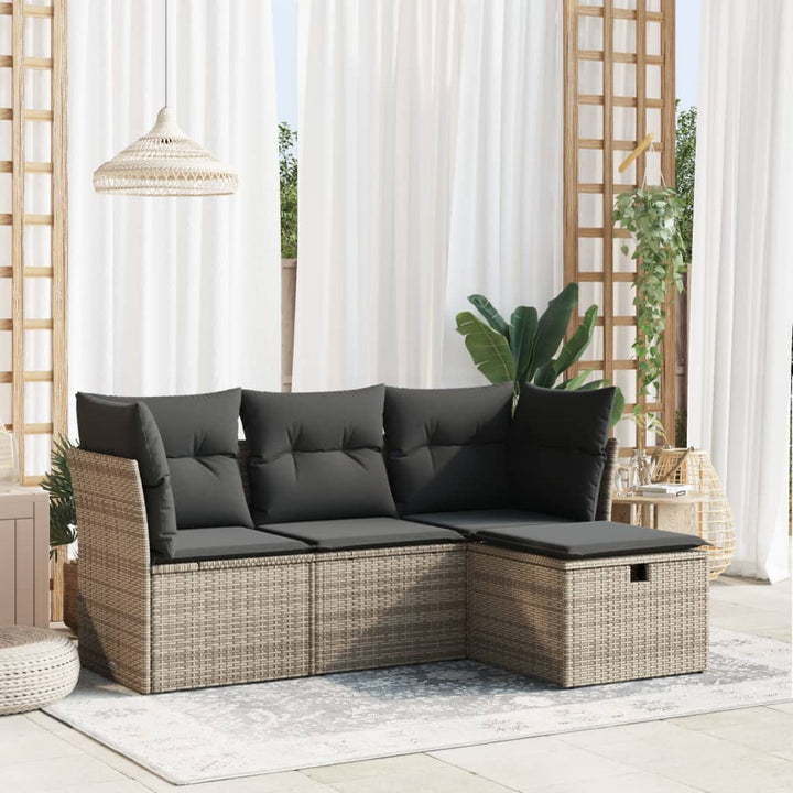 Set Mobilier De Grădină Cu Perne, 4 Piese, Negru, Poliratan