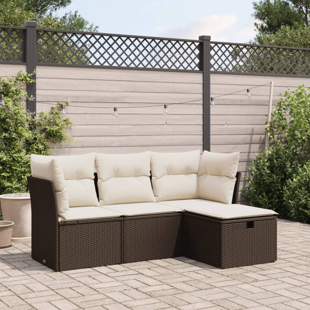 Set Mobilier De Grădină Cu Perne, 4 Piese, Negru, Poliratan