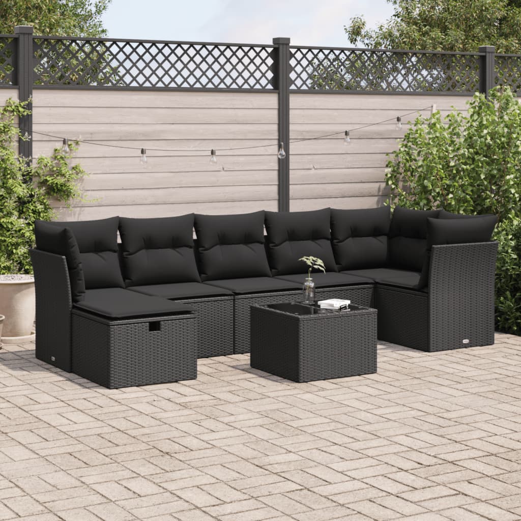 Set Canapele De Grădină Cu Perne, 8 Piese, Maro, Poliratan