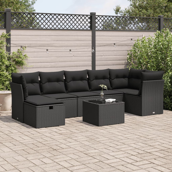 Set Canapele De Grădină Cu Perne, 8 Piese, Maro, Poliratan