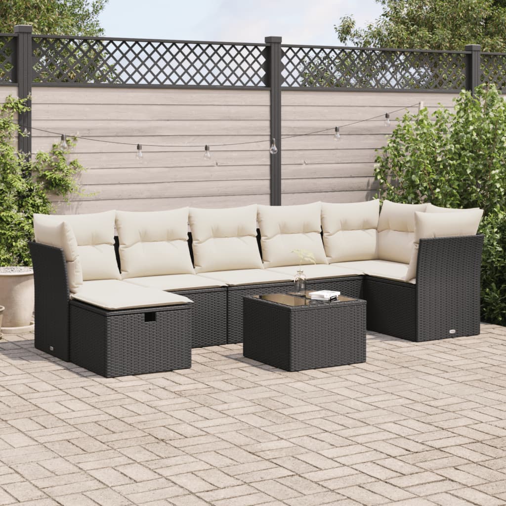 Set Canapele De Grădină Cu Perne, 8 Piese, Maro, Poliratan