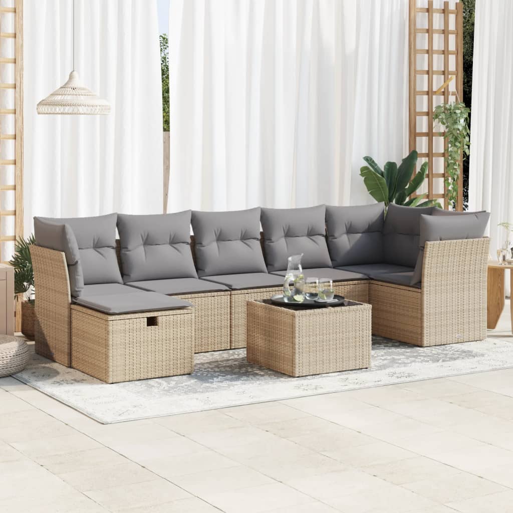 Set Canapele De Grădină Cu Perne, 8 Piese, Maro, Poliratan