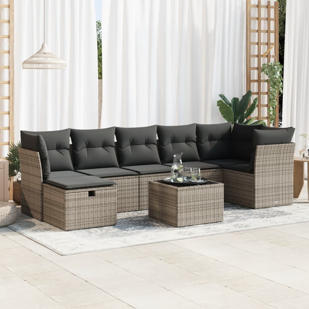 Set Canapele De Grădină Cu Perne, 8 Piese, Maro, Poliratan