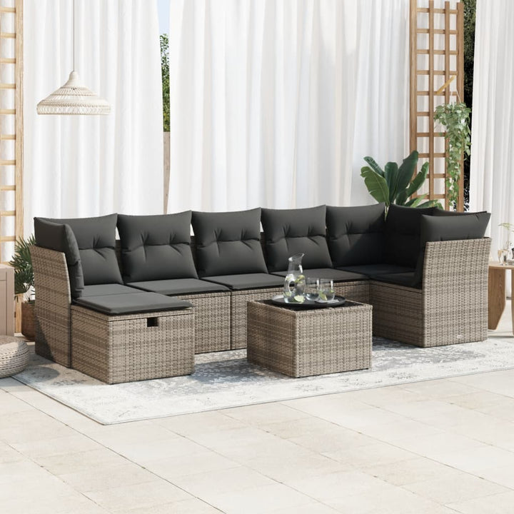 Set Canapele De Grădină Cu Perne, 8 Piese, Maro, Poliratan