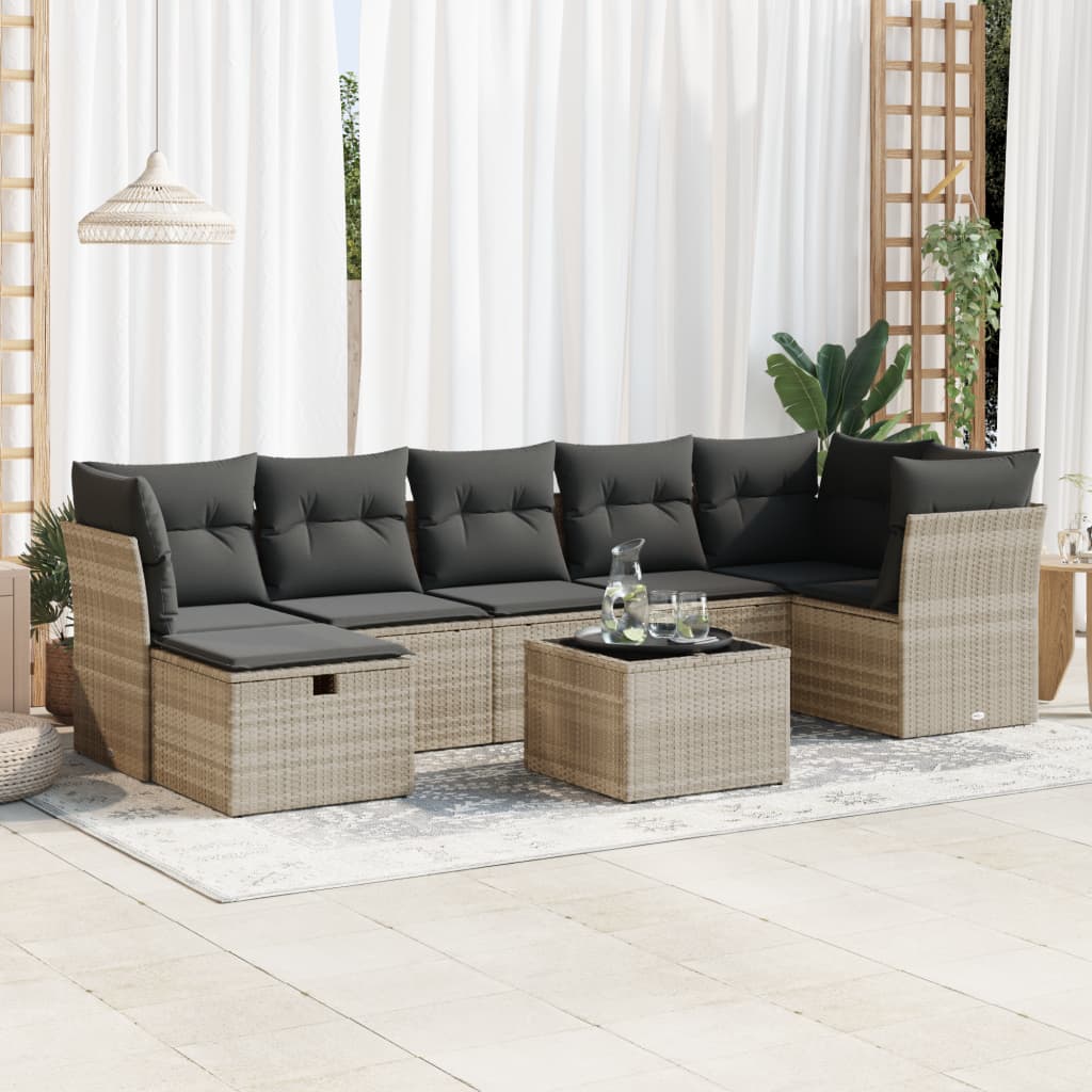 Set Canapele De Grădină Cu Perne, 8 Piese, Maro, Poliratan