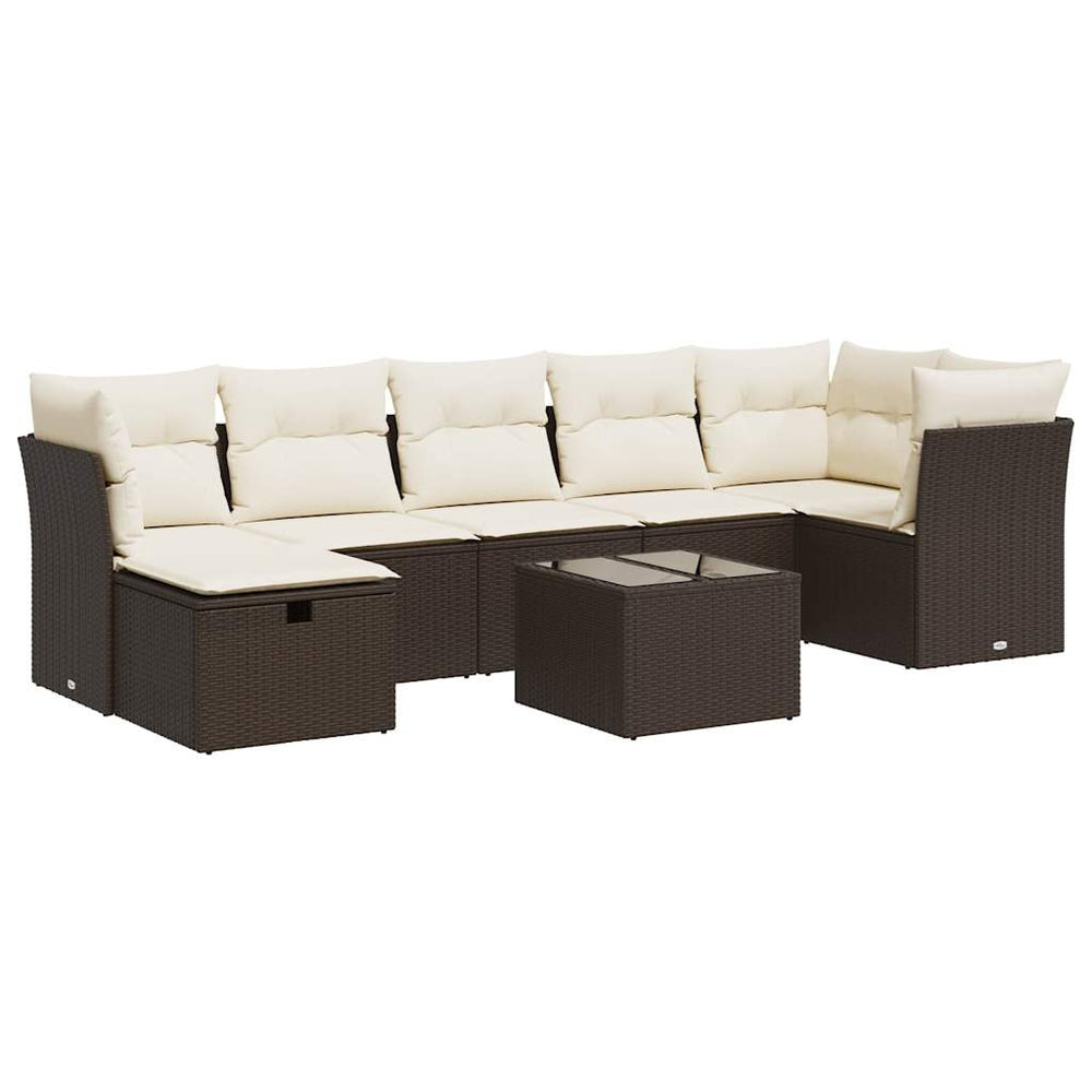 Set Canapele De Grădină Cu Perne, 8 Piese, Maro, Poliratan
