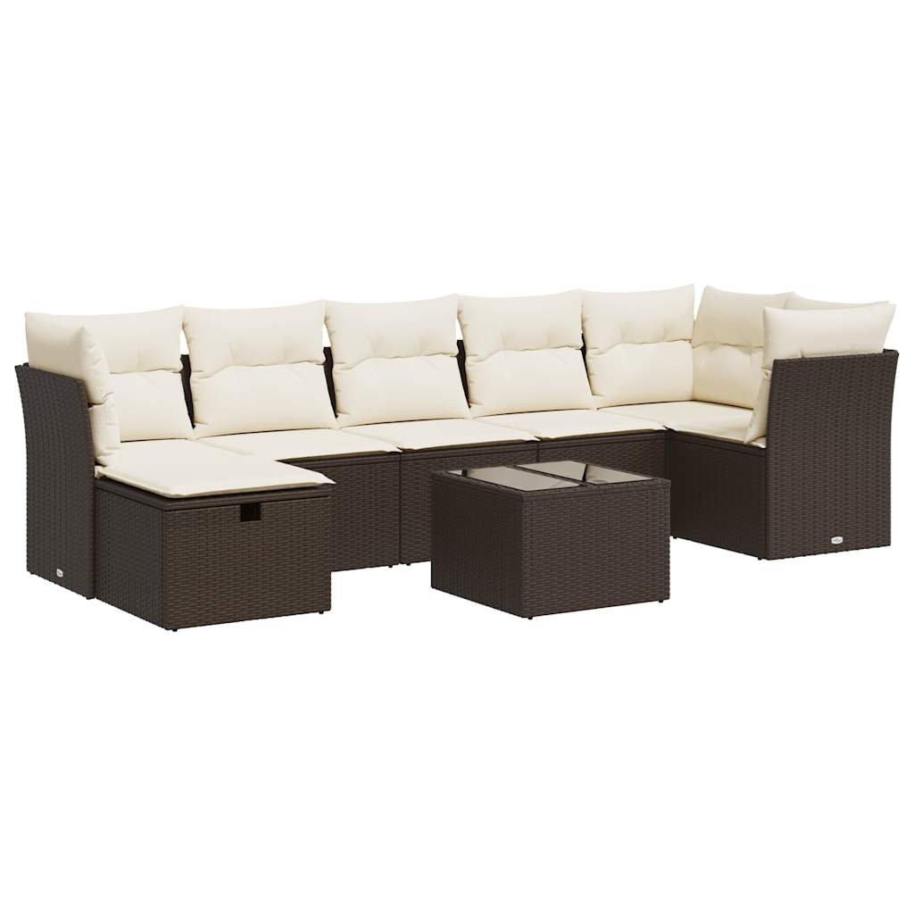 Set Canapele De Grădină Cu Perne, 8 Piese, Maro, Poliratan