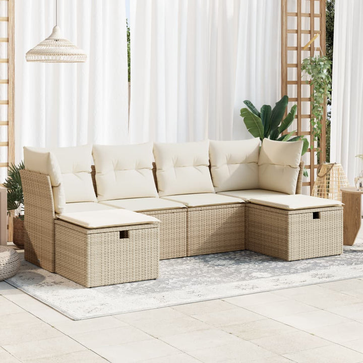 Set Canapele De Grădină, 6 Piese, Cu Perne, Bej, Poliratan