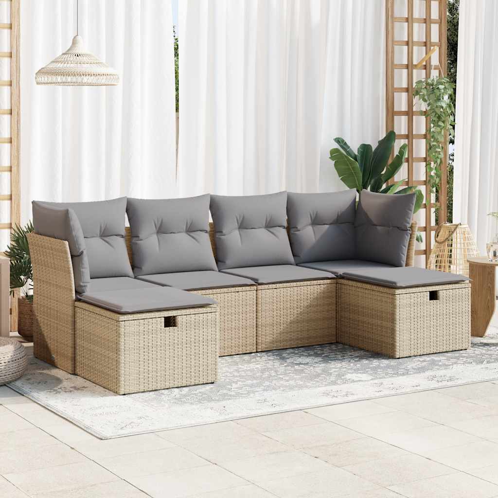 Set Canapele De Grădină, 6 Piese, Cu Perne, Bej, Poliratan