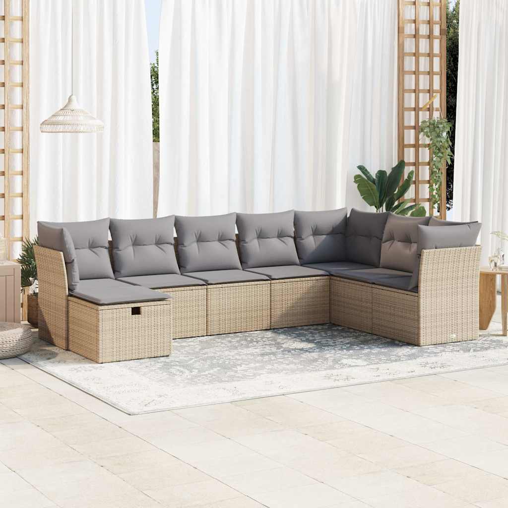 Set Canapele De Grădină, 8 Piese, Cu Perne, Bej, Poliratan